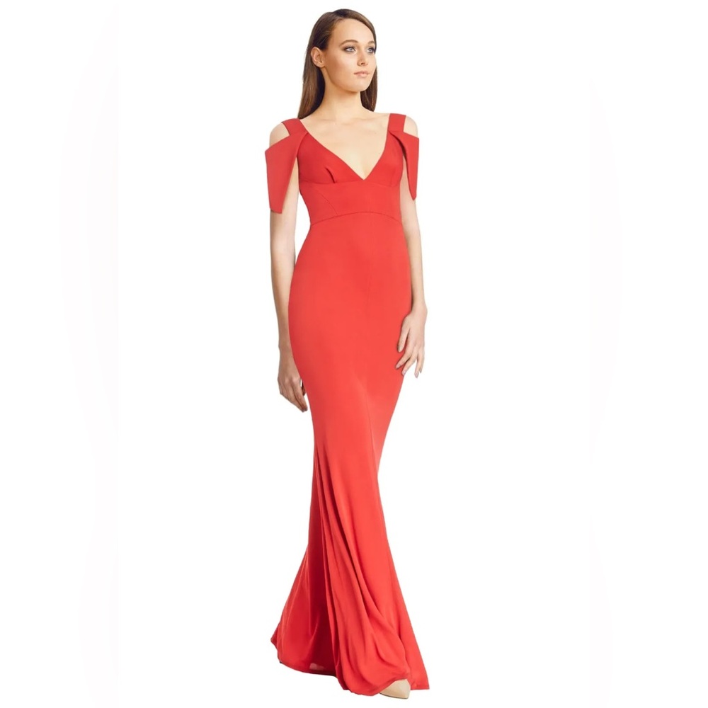 ABS Allen Schwartz Triangle Sleeve Deep V-Neck Gown